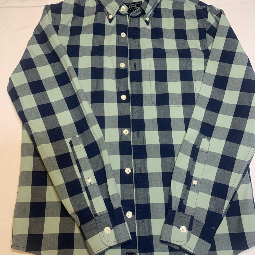 Abercrombie & Fitch Navy and Mint Plaid Shirt